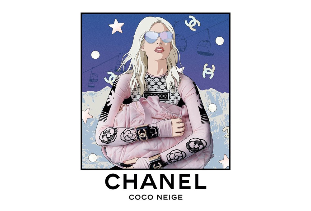 Chanel'in kış koleksiyonu Coco Neige’in kampanya fotoğrafları çizimlerle birleşiyor